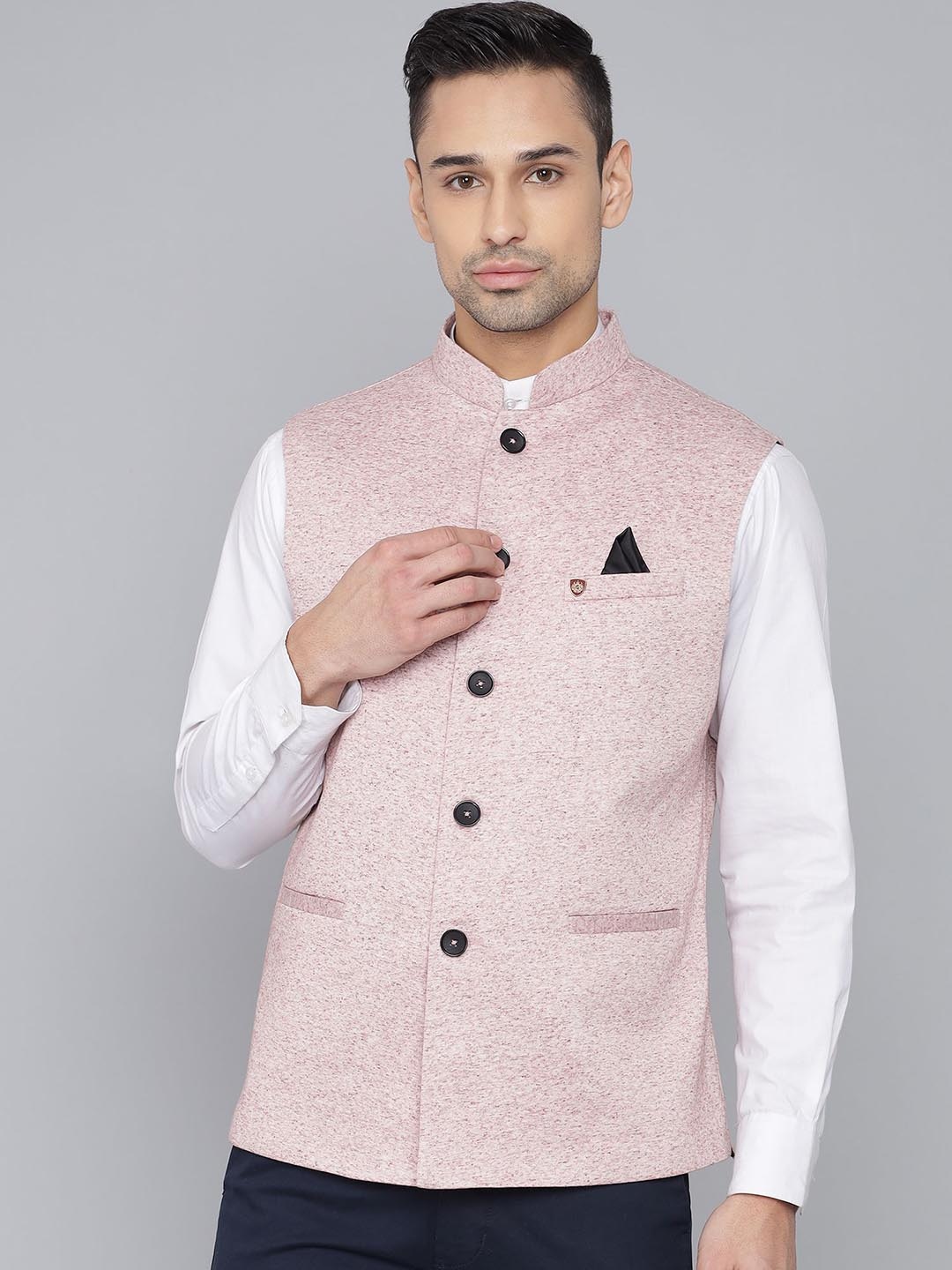

LA'SCOOT Mandarin Collar Nehru Jacket, Peach