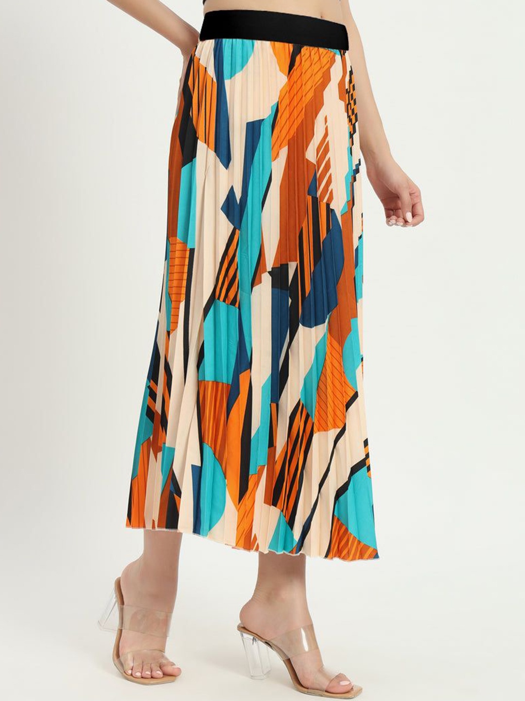 

Femvy Printed Flared Midi Skirts, Cream
