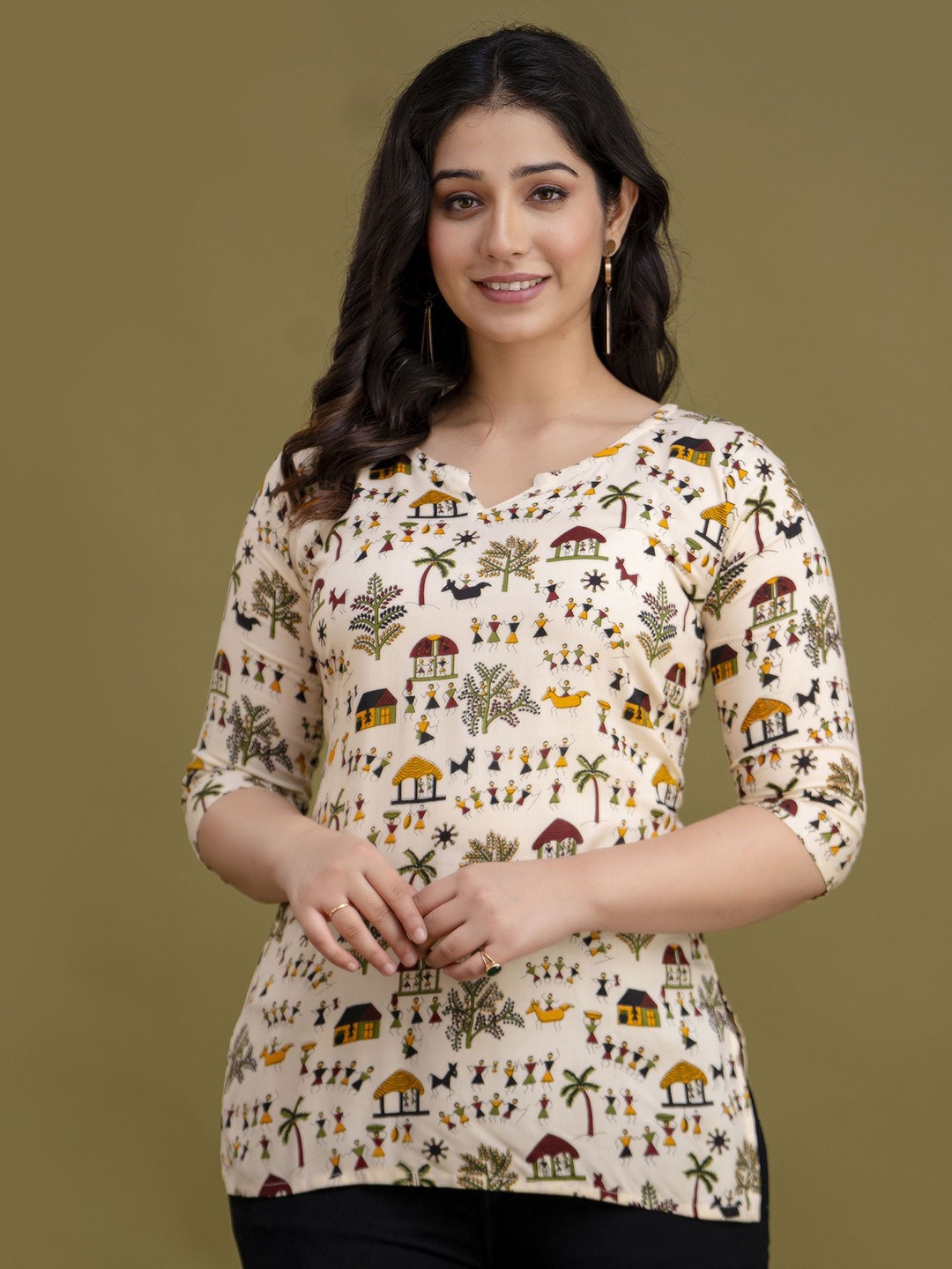 

Mialo fashion Printed Pure Cotton Tunic, Beige