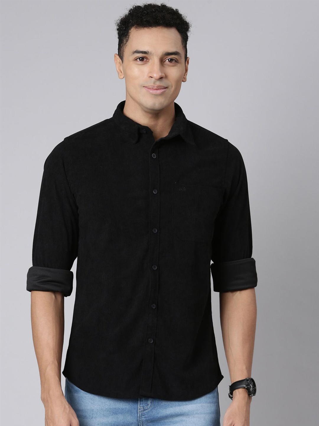 

Chennis Men Slim Fit Opaque Casual Shirt, Black