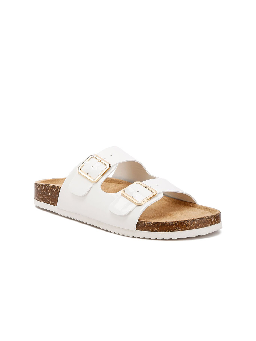

London Rag Women Solid Open Toe Flats with Buckles, White