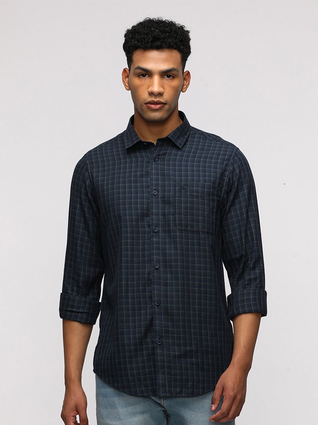 

Crocodile Comfort Fit Checked Pure Cotton Casual Shirt, Navy blue