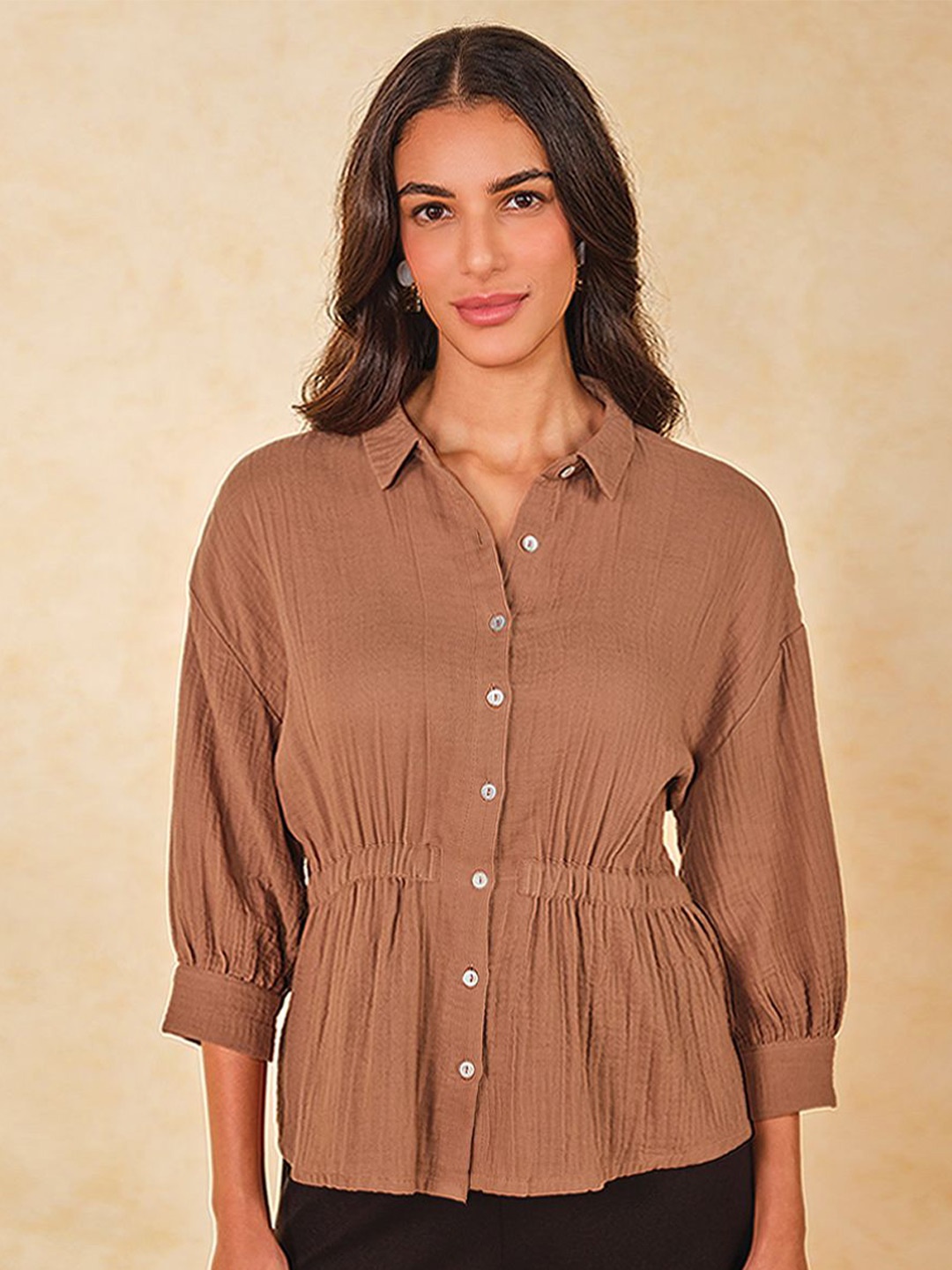 

AND Cotton Shirt Style Top, Brown