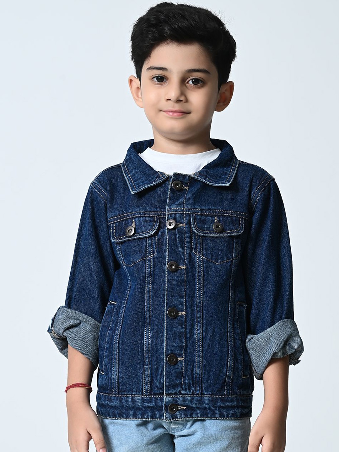 

Rue Collection Boys Washed Colourblocked Crop Denim Jacket, Navy blue