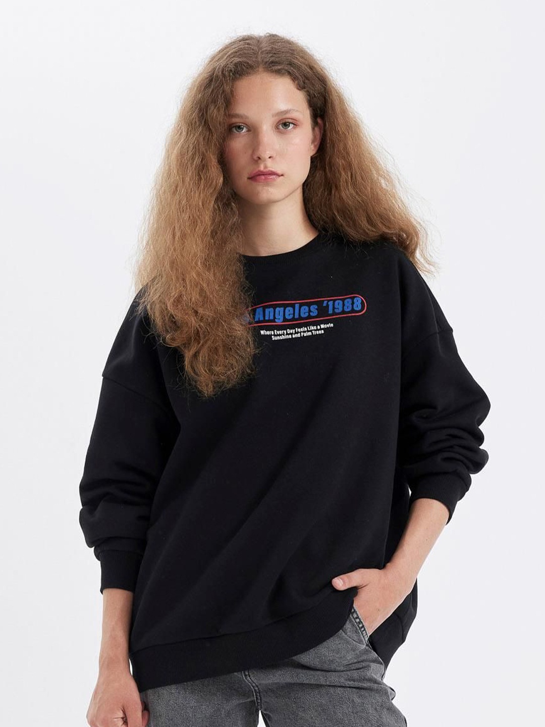 

DeFacto Printed Sweatshirt, Black