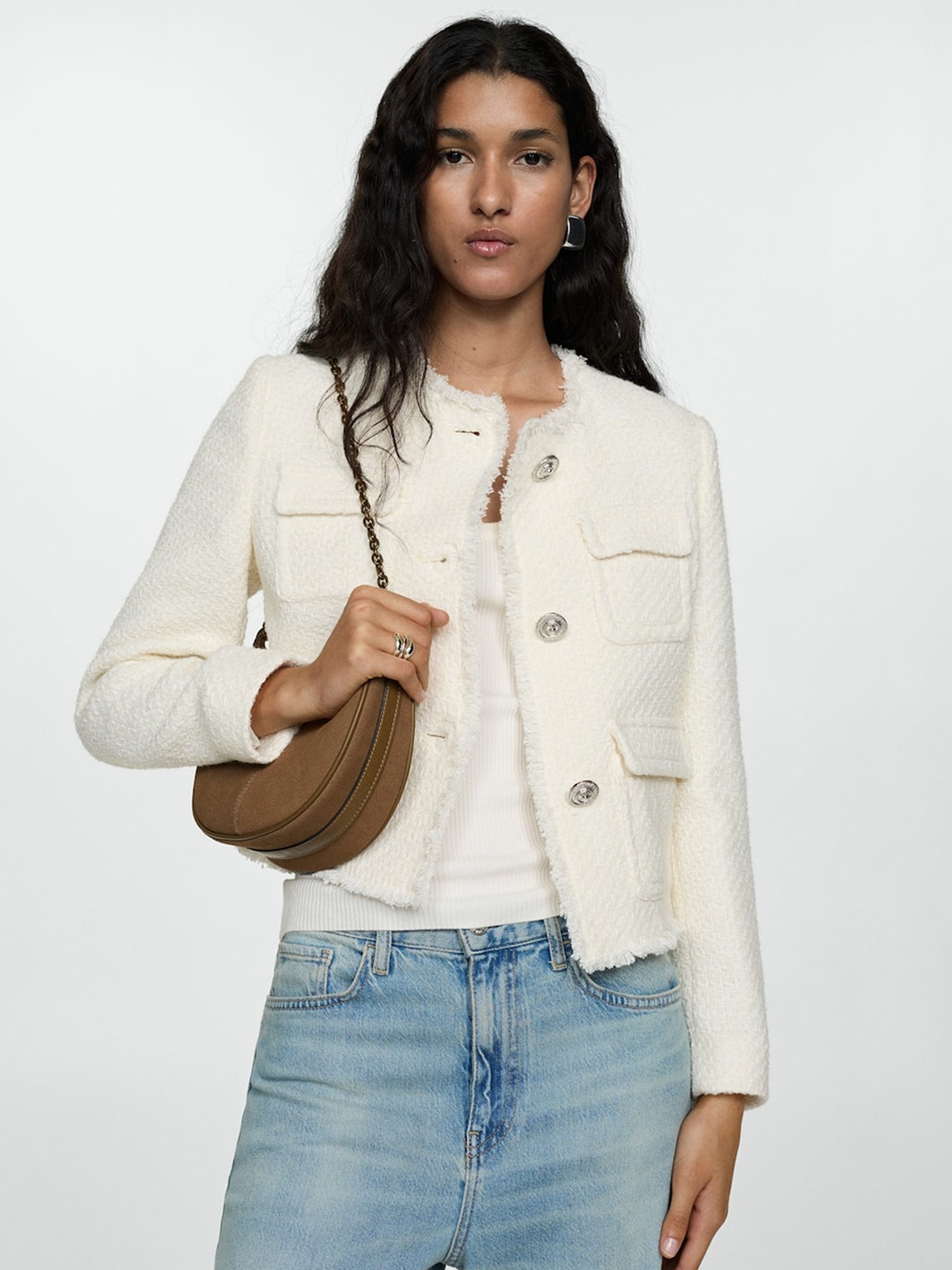 

MANGO Tweed Jacket, Off white
