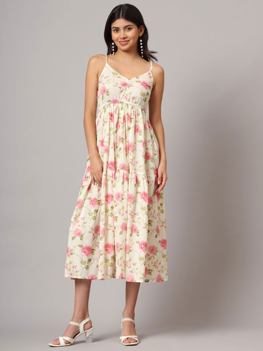 

FABRIC FITOOR Floral Print Fit & Flare Dress with scarf, Off white
