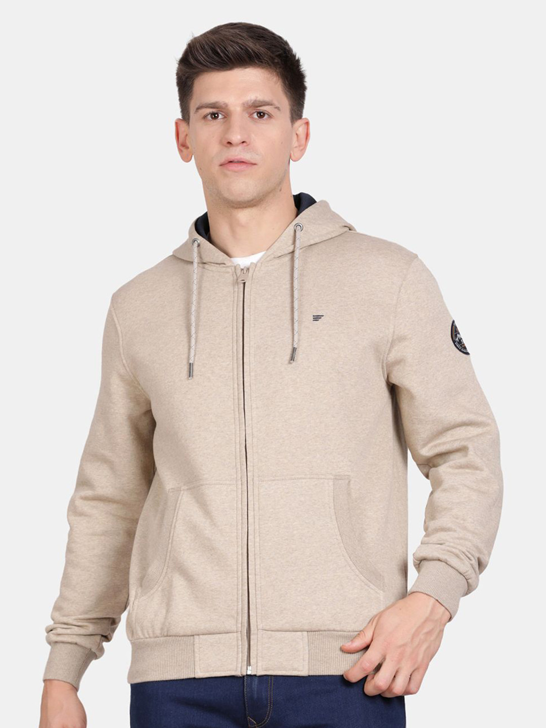 

t-base Men Solid Hooded Sweatshirt, Beige