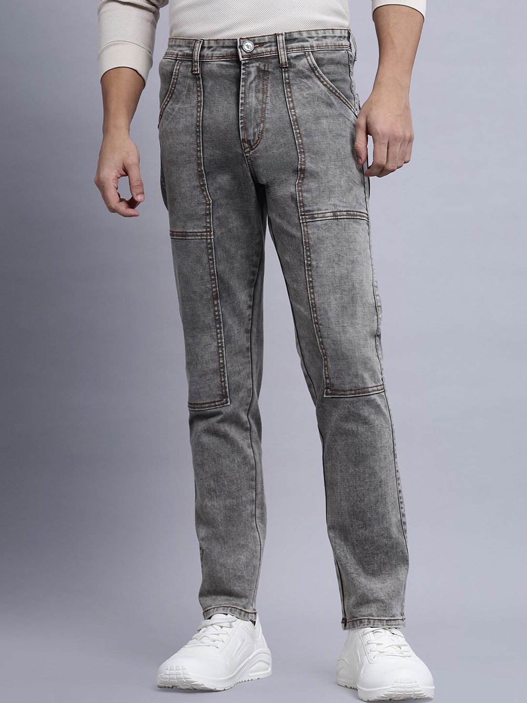 

N AND J Men Jean High-Rise Denim Jeans, Grey