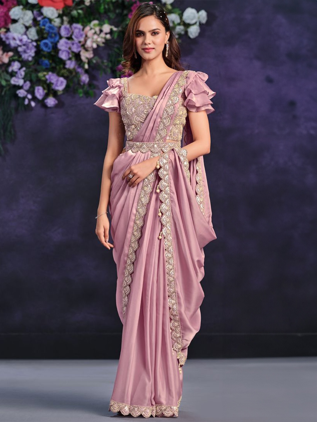 

Nimayaa Ready to Wear Sequinned Embellished Saree, Pink