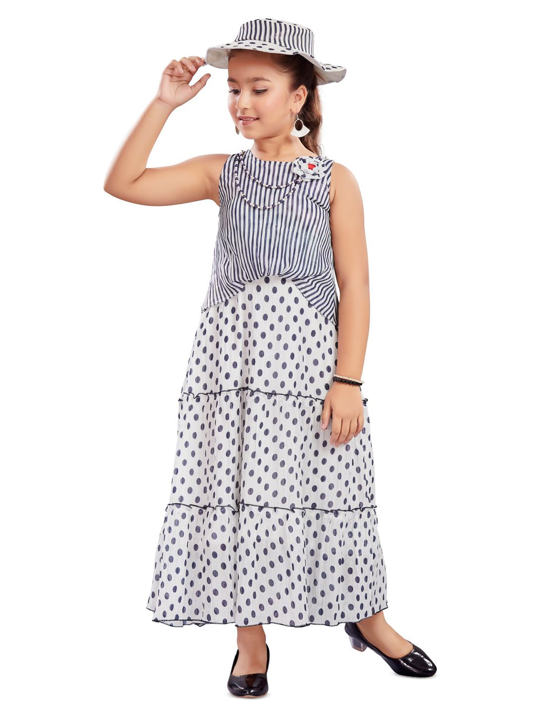 

Lei-Chie Girl Printed Fit & Flare Maxi Dress, Navy blue