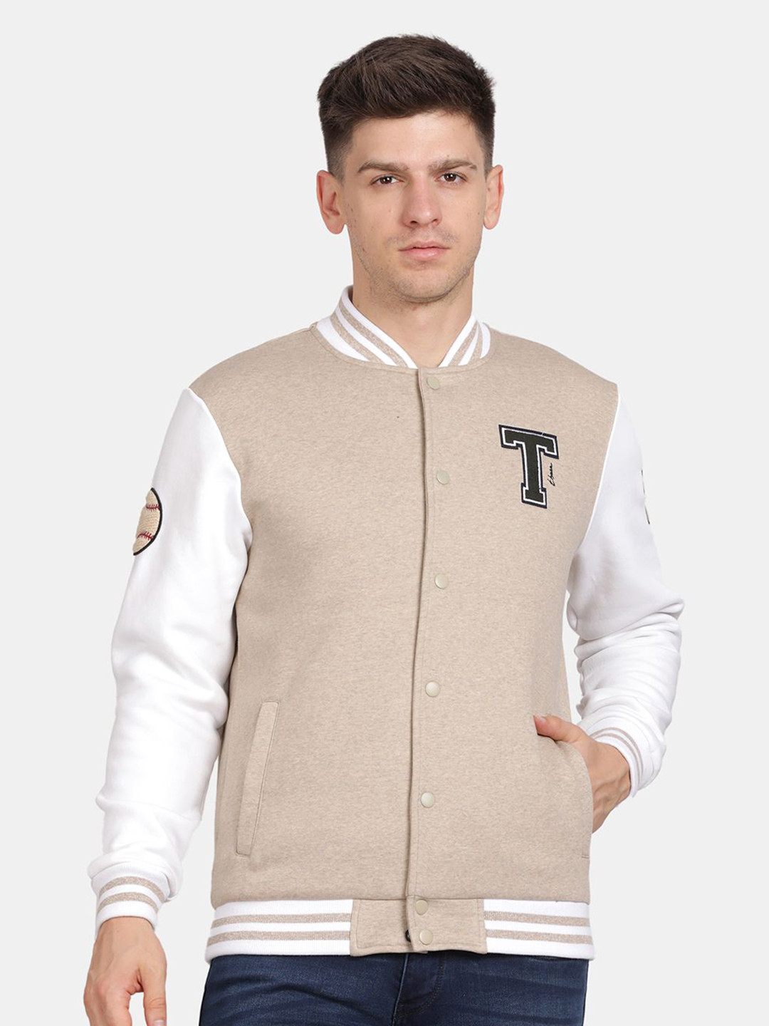 

t-base Men Solid Mock Collar Sweatshirt, Beige
