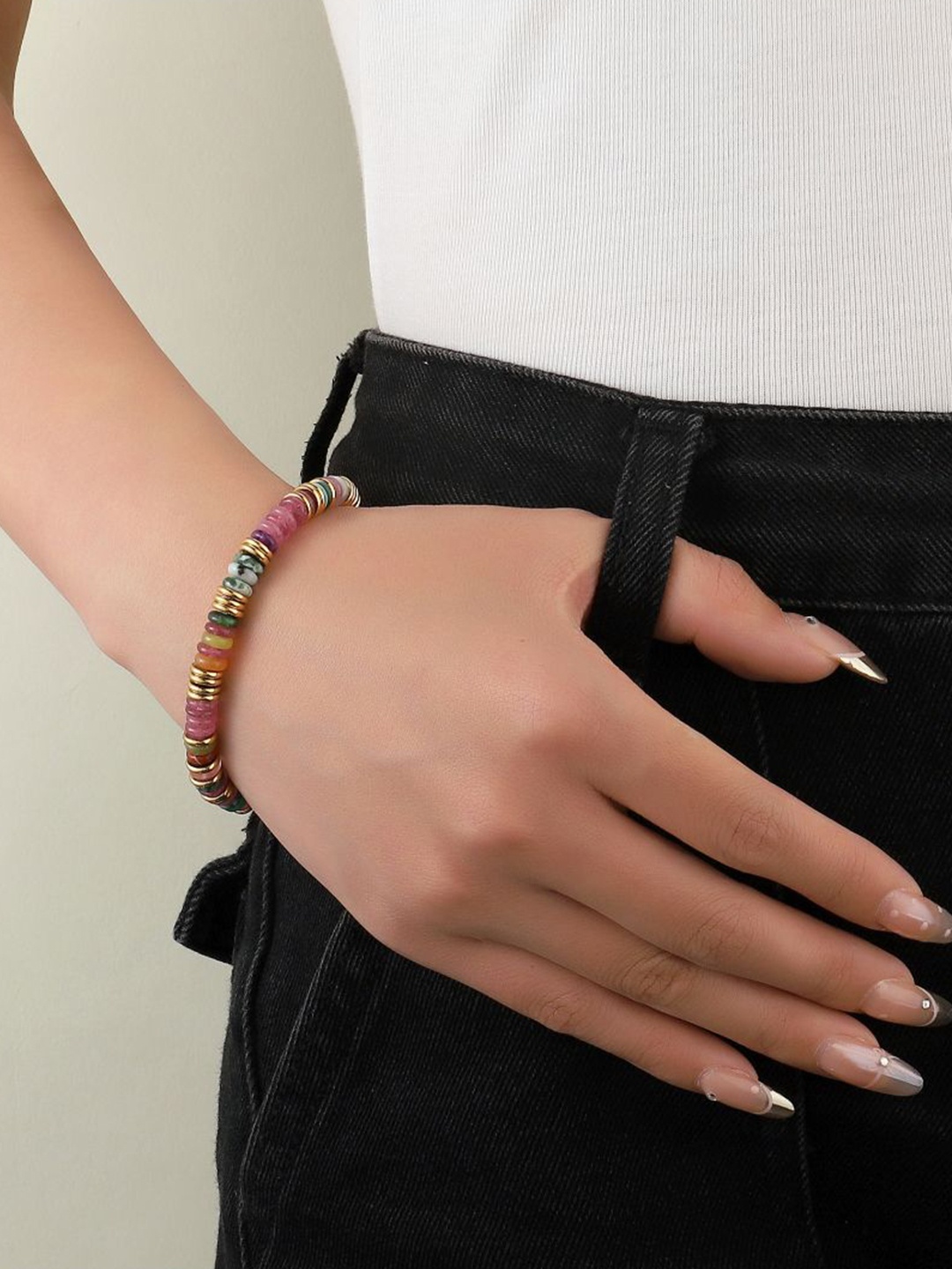 

SALTY Tribal Multicolor Beads Wrist Bracelet for Women, Gold