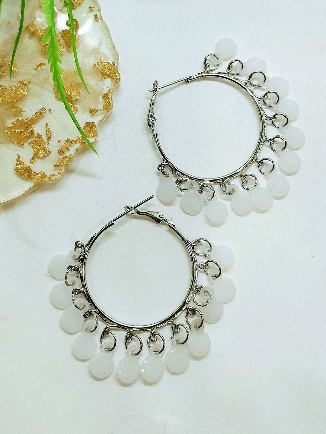

9blings Silver-Plated Beaded Circular Hoop Earrings