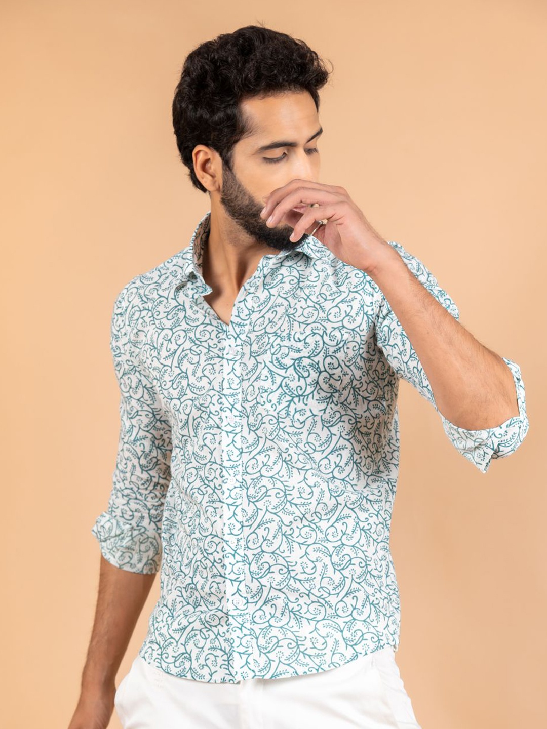 

Tistabene Men Standard Spread Collar Floral Printed Cotton Casual Shirt, Sea green