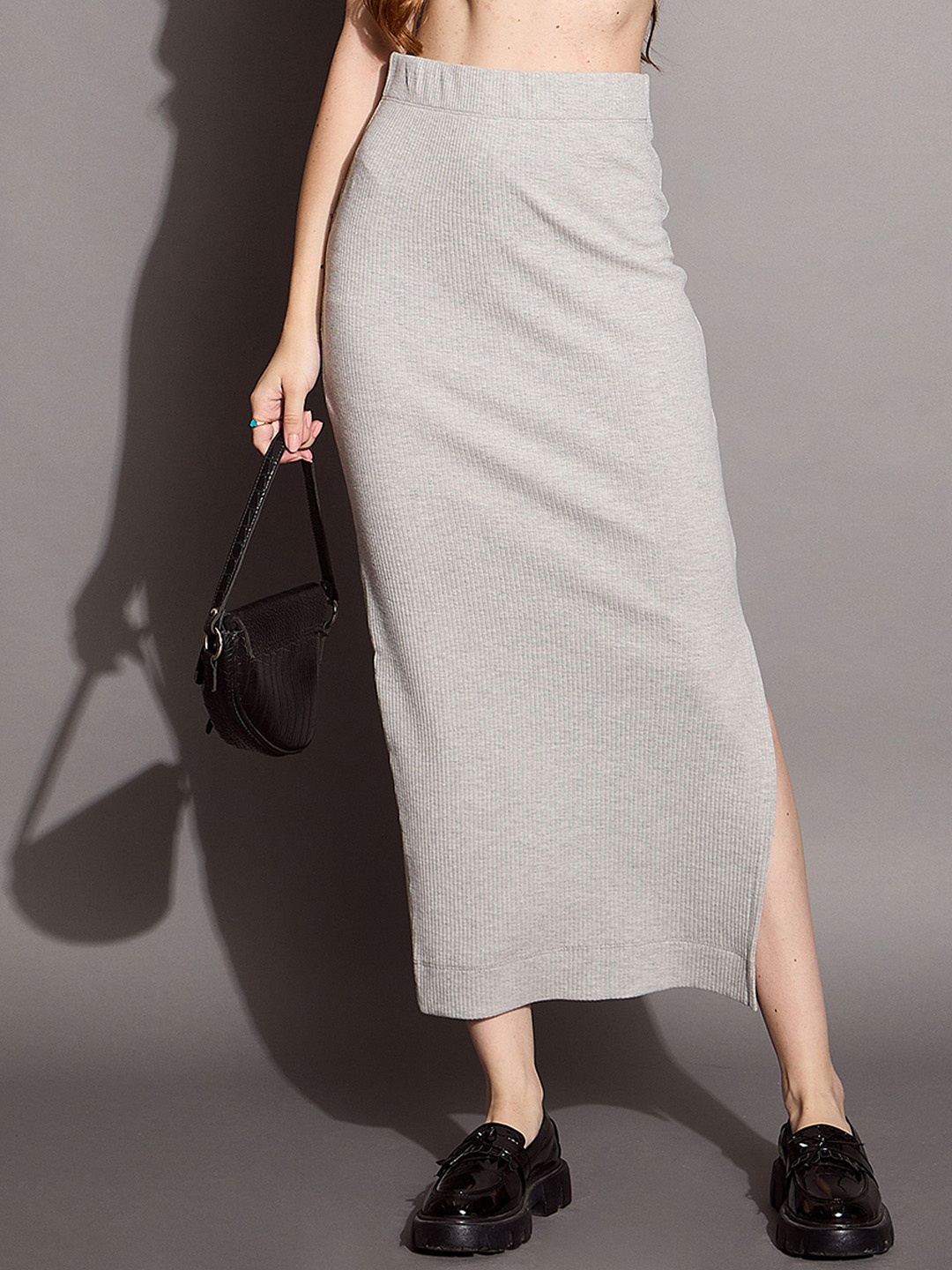 

SASSAFRAS BASICS Ribbed Pencil Skirt, Grey