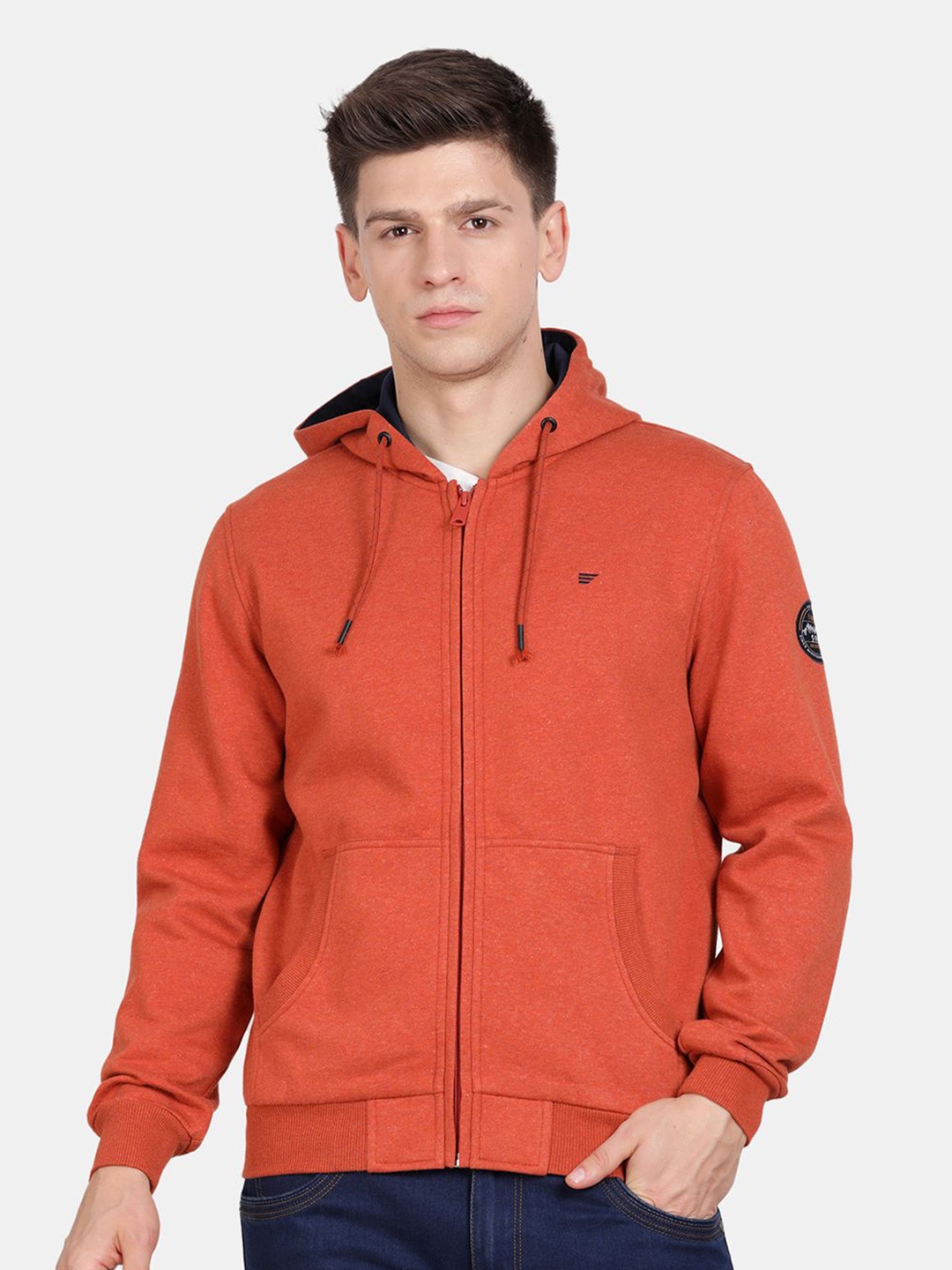 

t-base Men Solid Hooded Sweatshirt, Orange