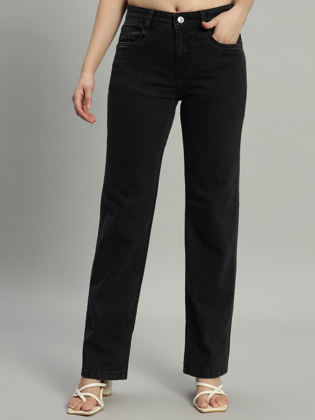 

BAESD Women Straight Fit High-Rise Stretchable Jeans, Black