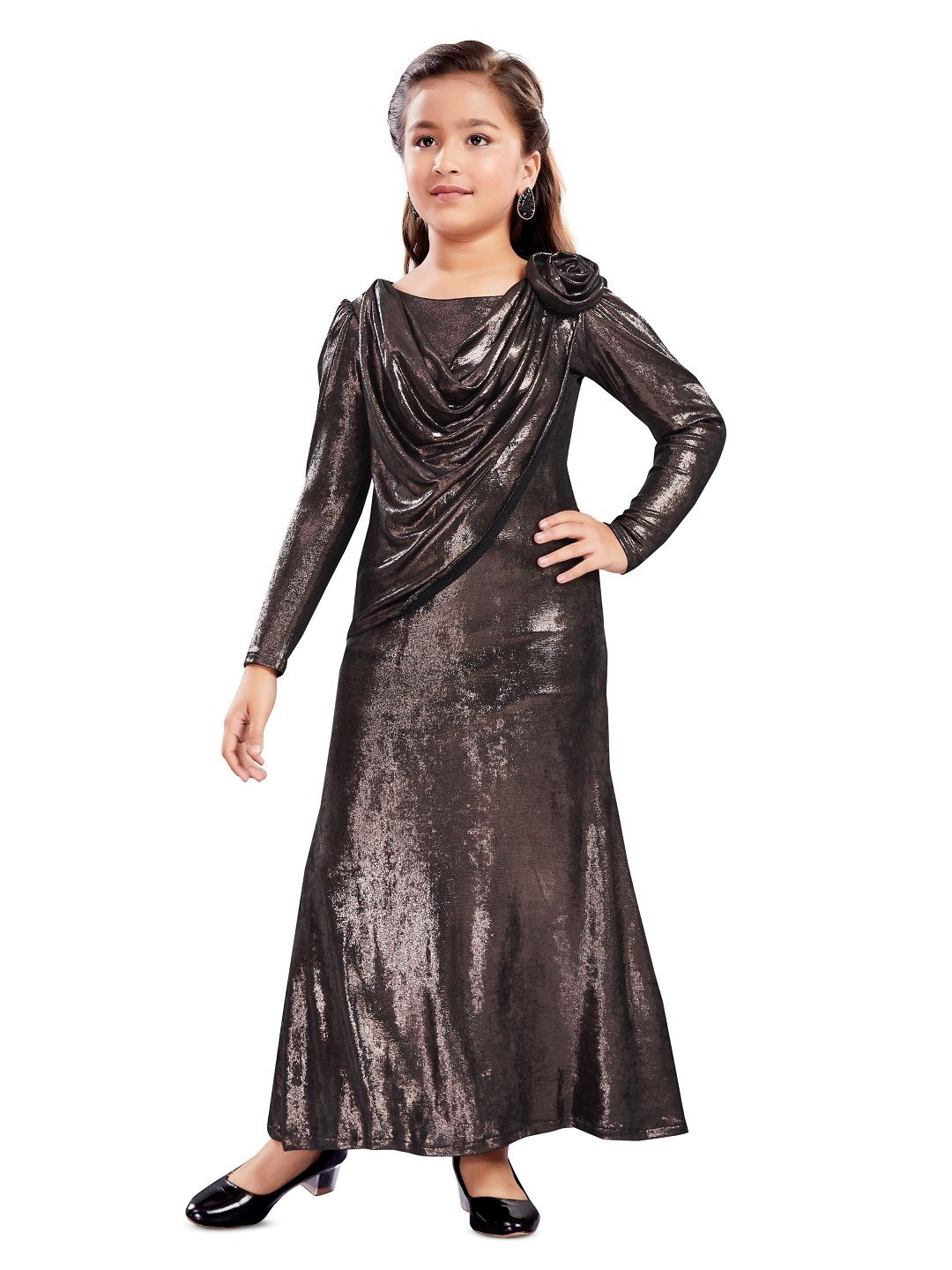 

Lei-Chie Girls Shimmer Cowl Neck Maxi Dress, Black