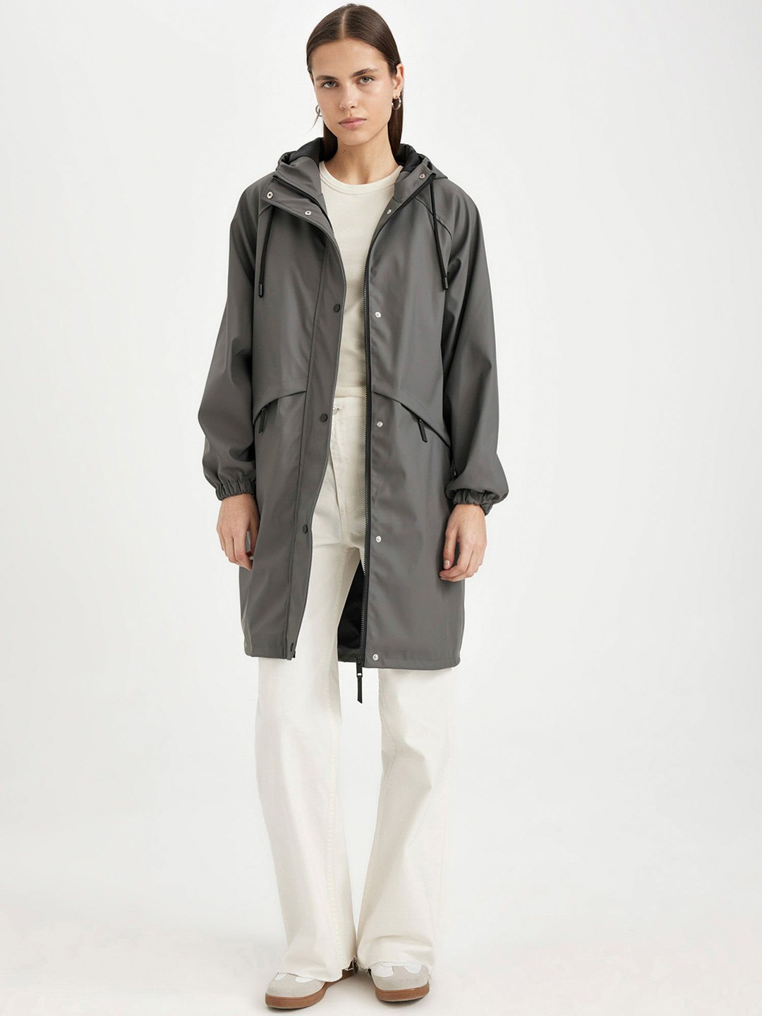 

DeFacto Hooded Rain Jacket, Grey melange