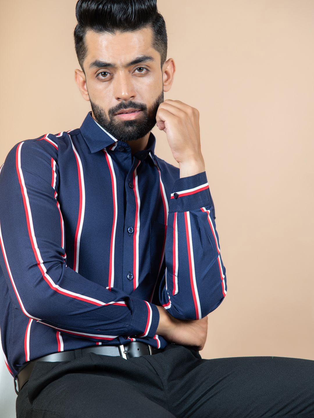

Tistabene Men Standard Spread Collar Striped Cotton Casual Shirt, Blue