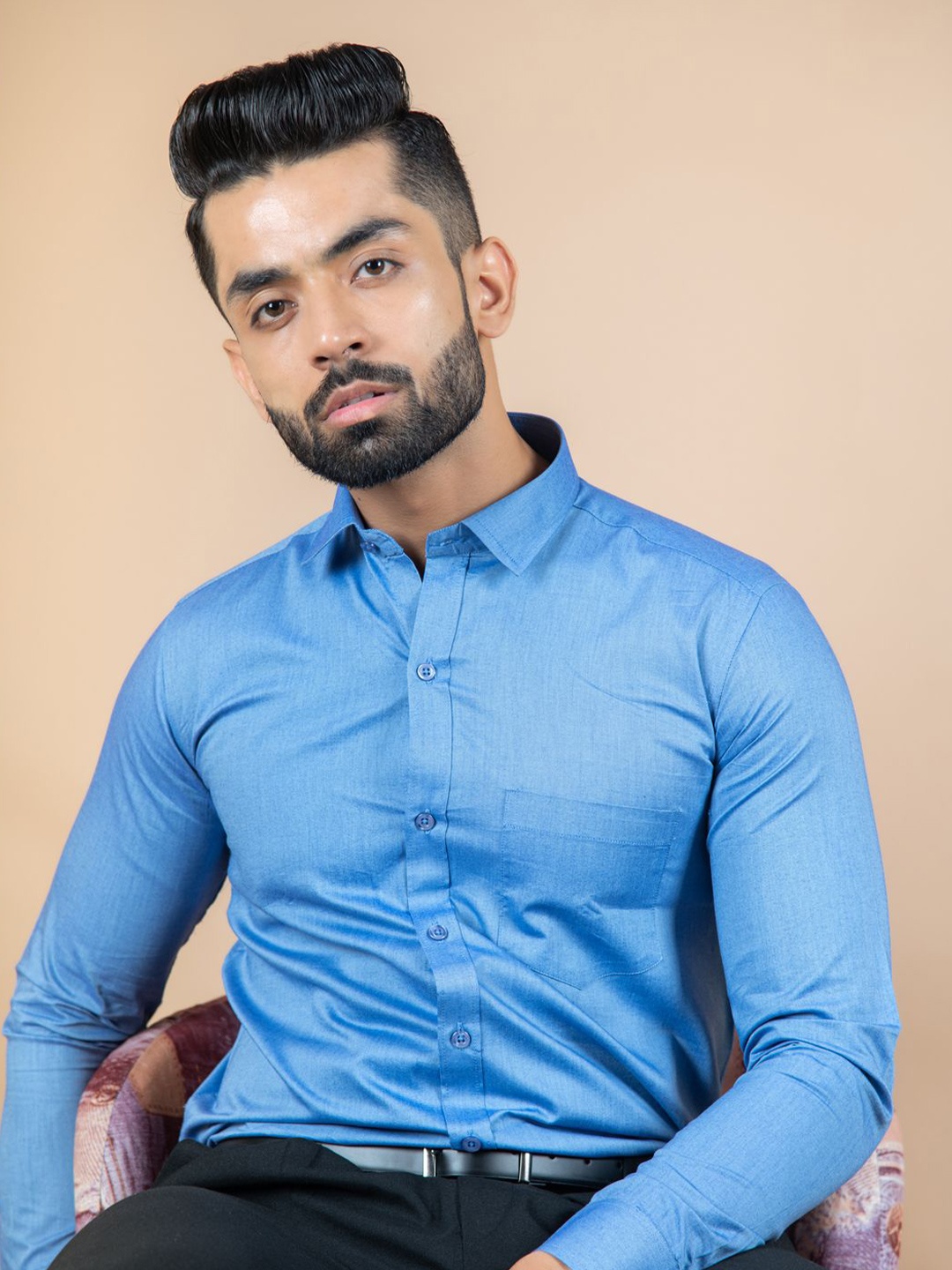 

Tistabene Men Standard Spread Collar Solid Cotton Formal Shirt, Blue