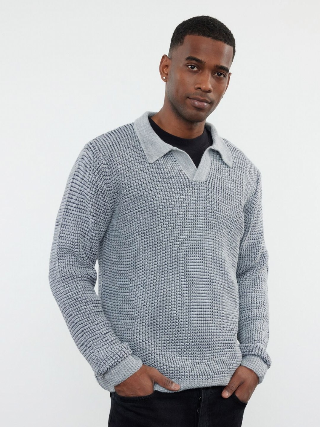 

Trendyol Men Self Design Shirt Collar Acrylic Sweatshirts, Grey