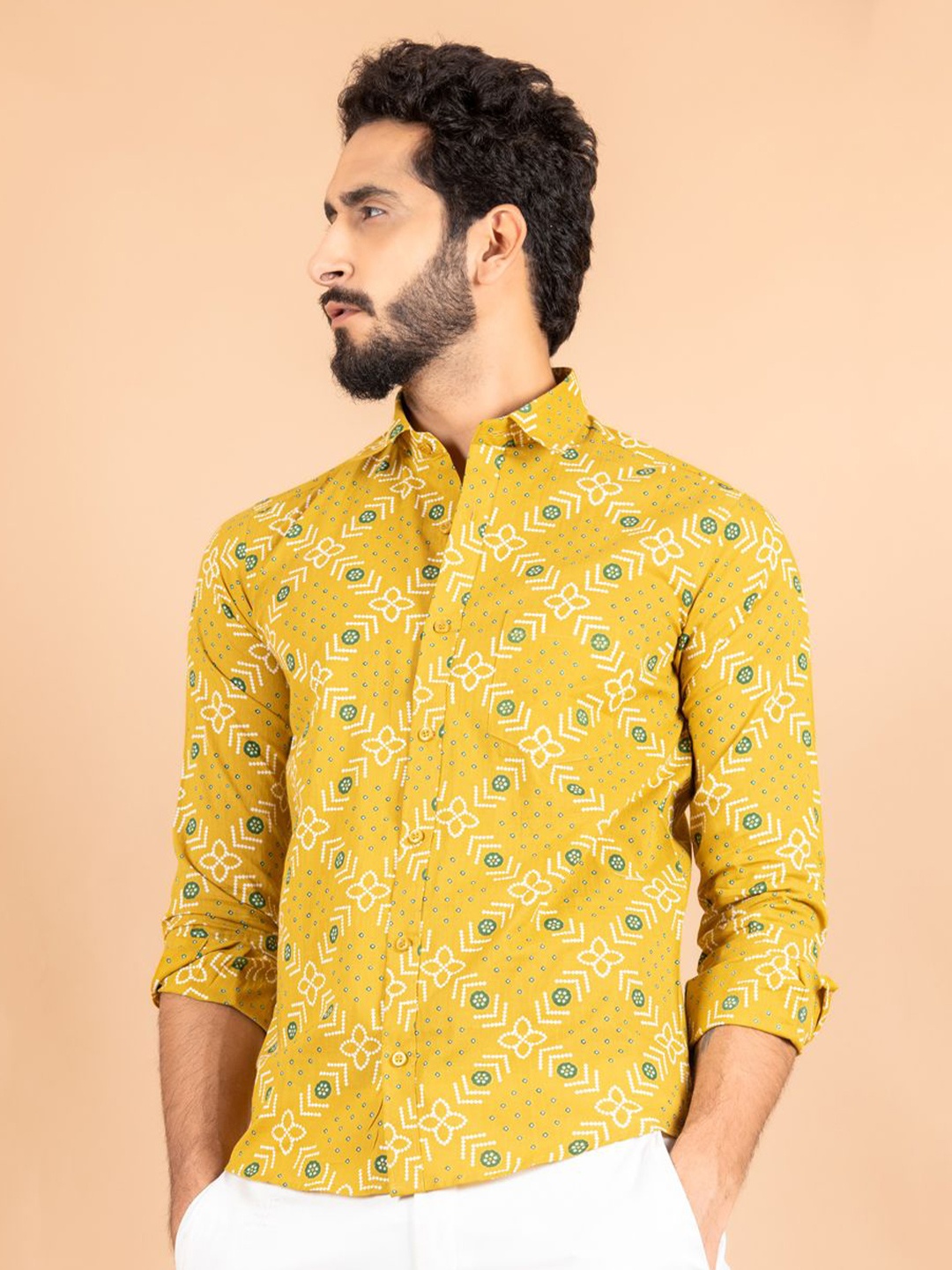 

Tistabene Men Standard Spread Collar Floral Printed Cotton Casual Shirt, Yellow