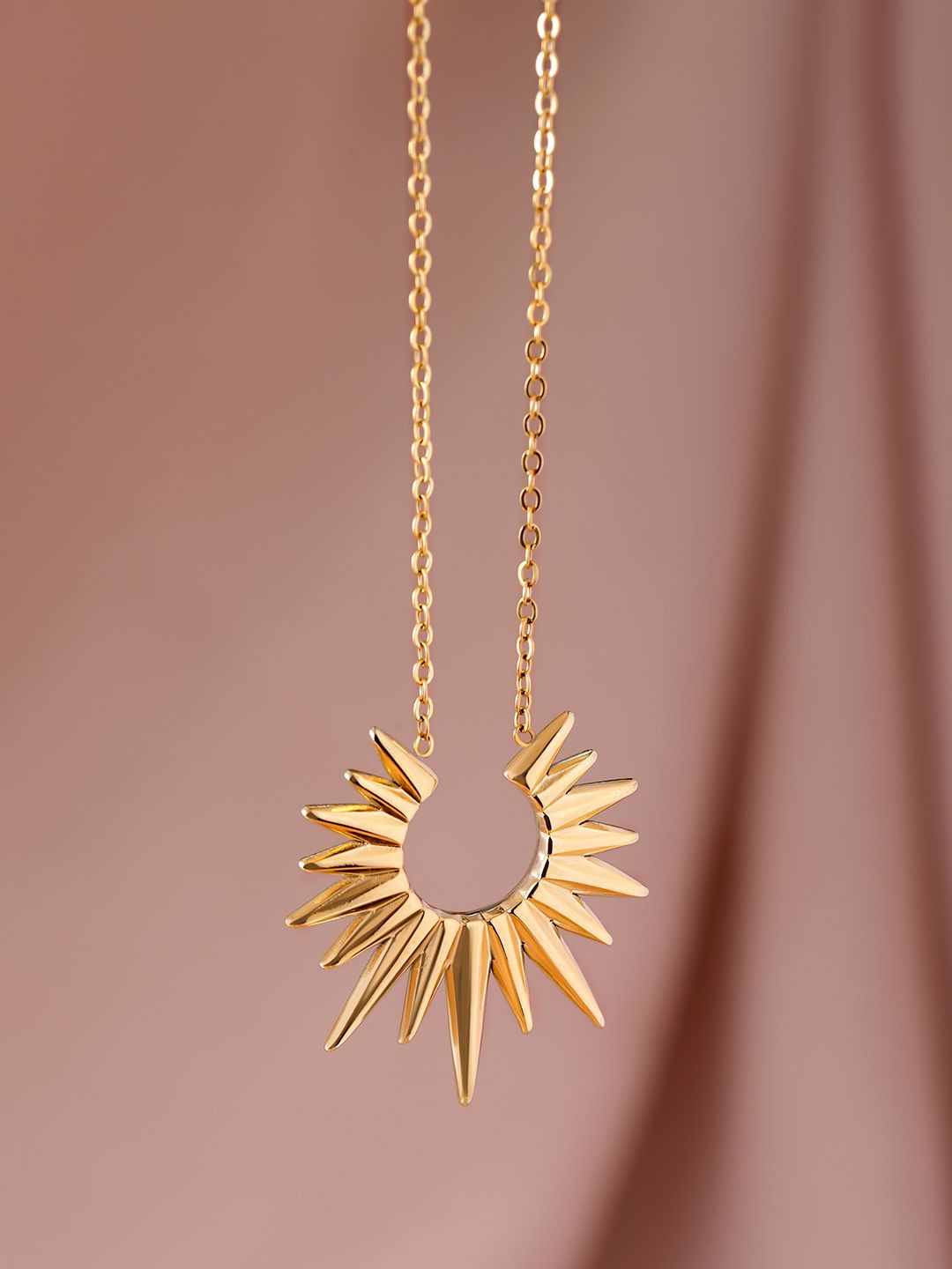 

Rubans 22KT Gold Plated Stainless Steel Sunburst Demi-Fine Pendant With Chain