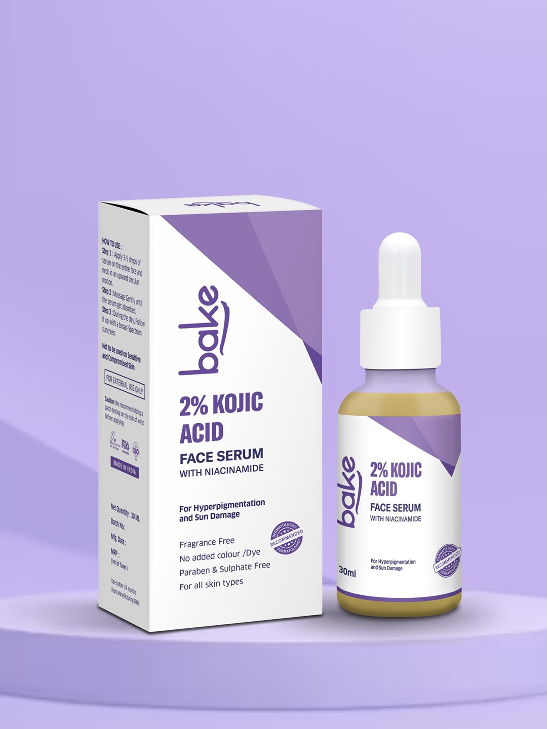 

BAKE 2% Kojic Acid Serum with Glycolic Acid & Niacinamide for Pigmentation- 30 ml, White