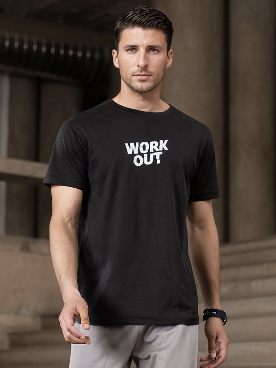 

Fit Monkey Men Dri-FIT Typography Printed Round Neck T-Shirt, Black