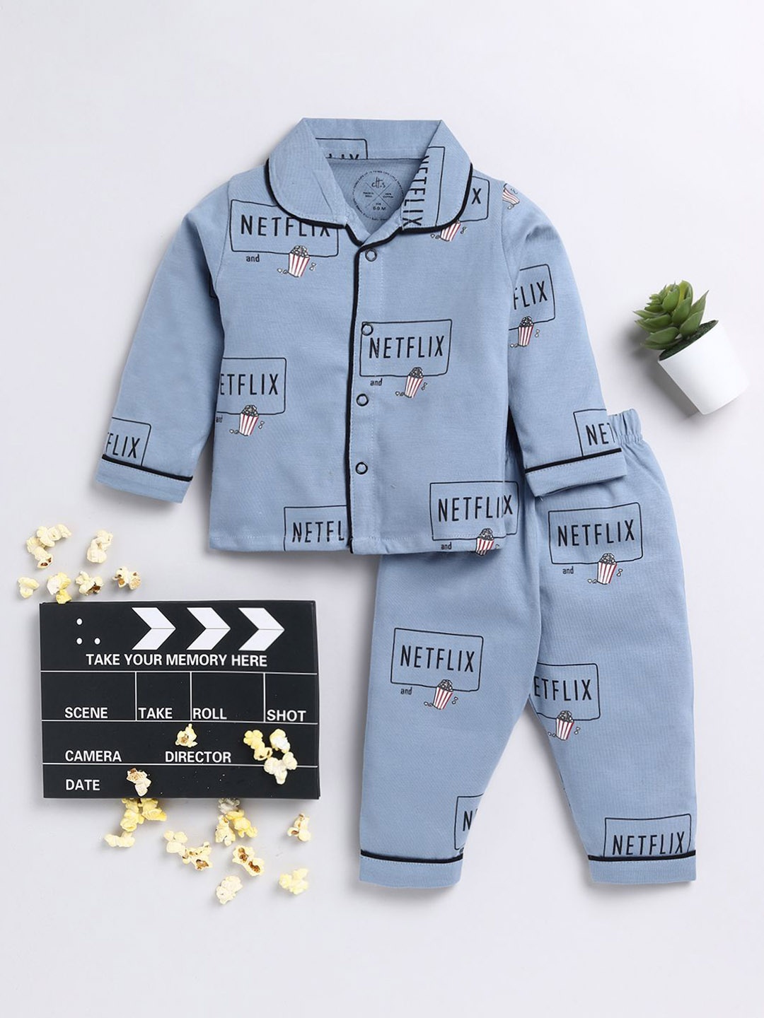 

Clt.s Unisex Kids Printed Pure Cotton Night suit, Blue