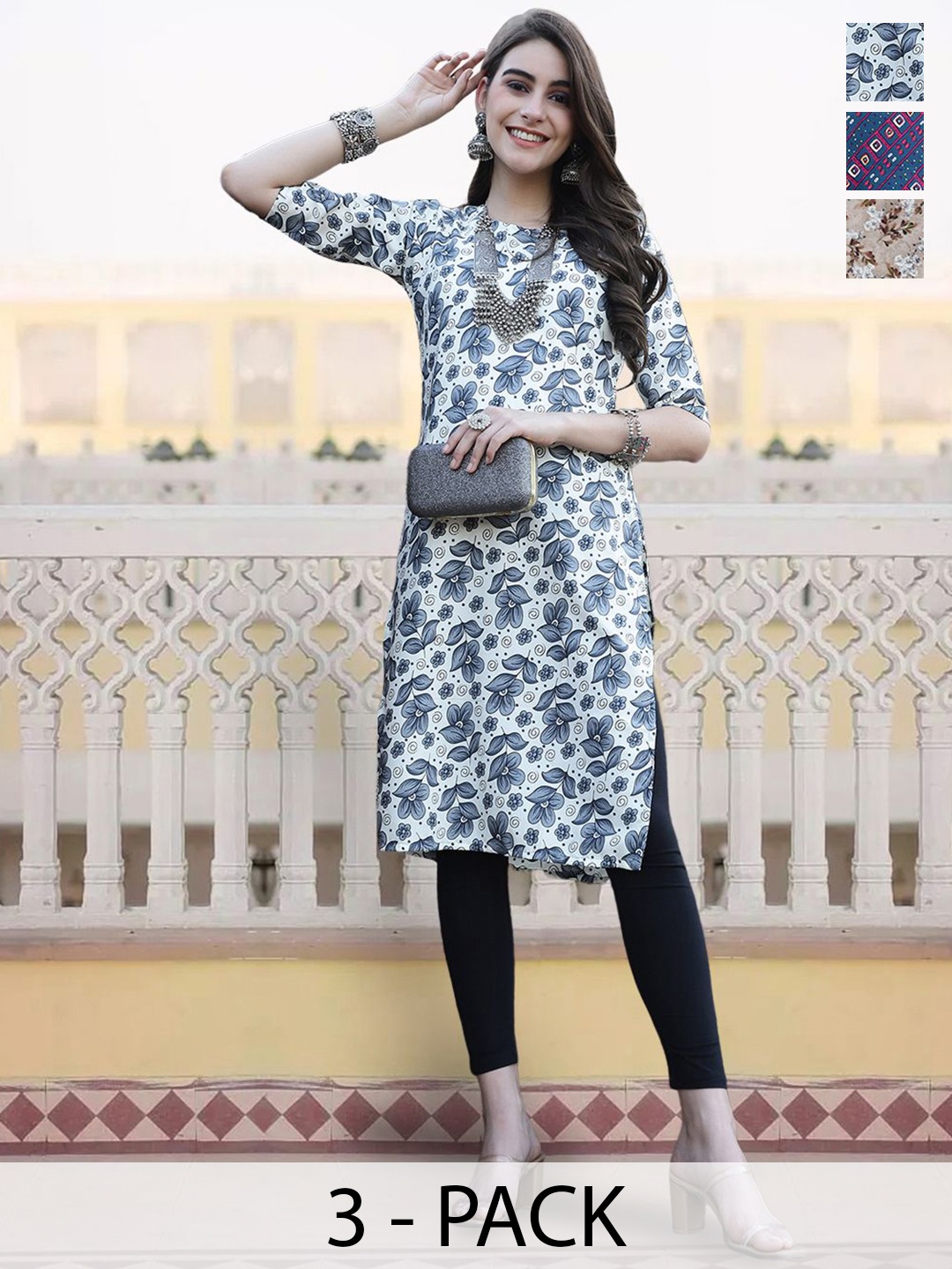 

7Threads Selection Of 3 Floral Printed Kurta, White