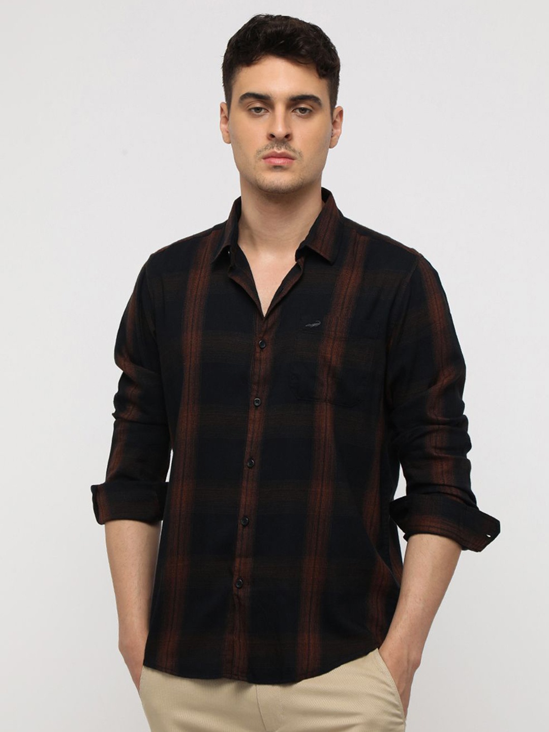 

Crocodile Comfort Fit Tartan Checked Soft Finish Pure Cotton Casual Shirt, Black