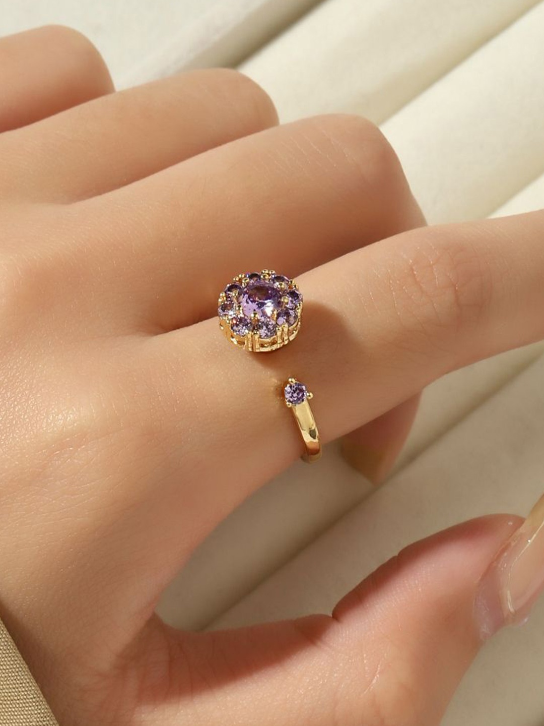 

SALTY Gold-Plated Crystal Studded Adjustable Finger Ring