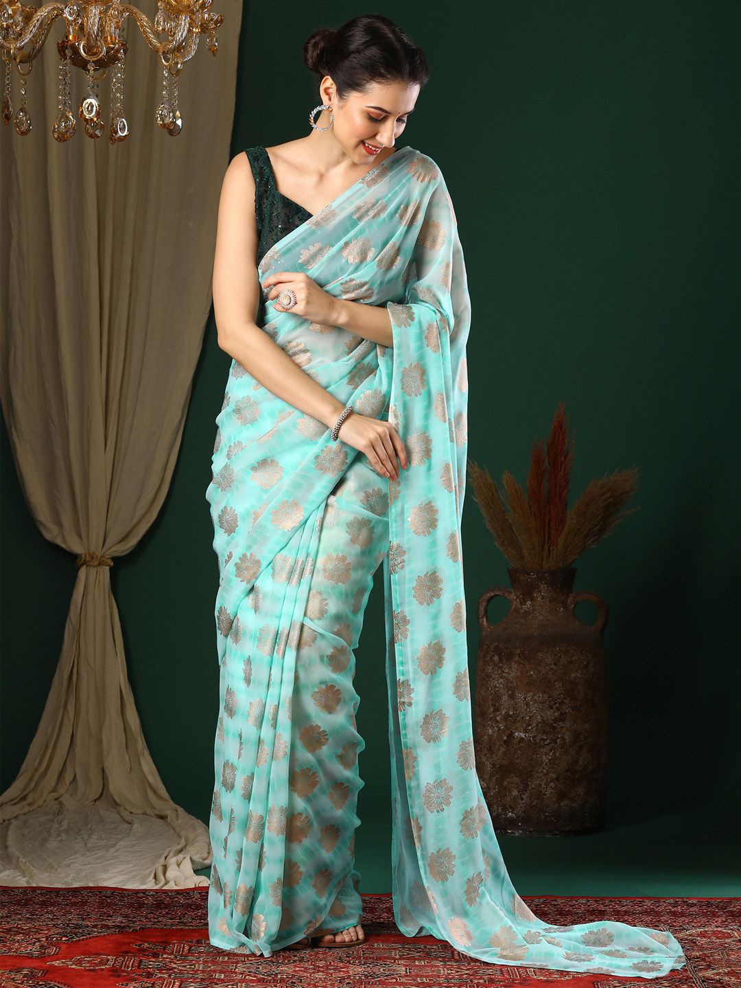 

KALINI Floral Printed Saree, Blue