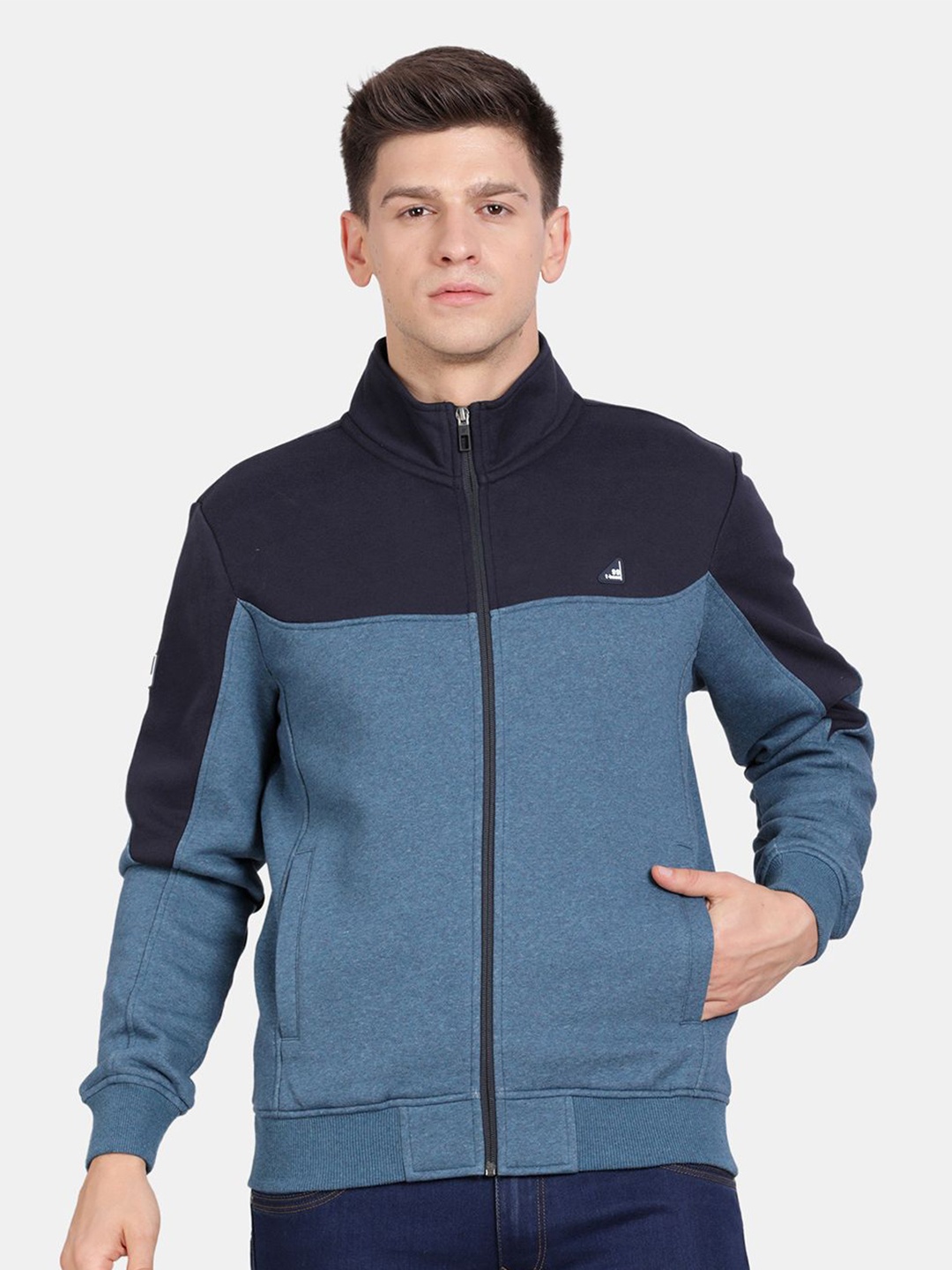 

t-base Men Solid Mock Collar Sweatshirt, Blue
