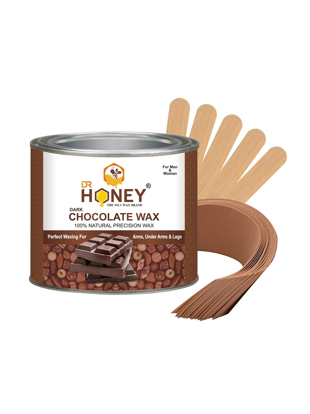 

DR HONEY 100% Natural Precision Chocolate Hot Wax With Strips & Sticks - 600g, Brown