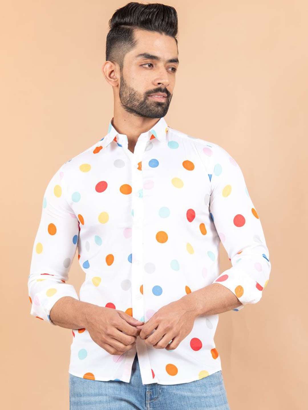 

Tistabene Men Standard Spread Collar Conversational Printed Crepe Casual Shirt, White