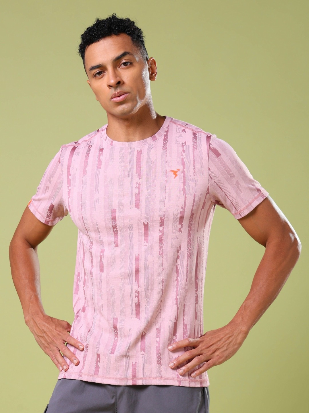 

Technosport Men UPF50 Abstract Printed Round Neck Slim Fit T-shirt, Pink