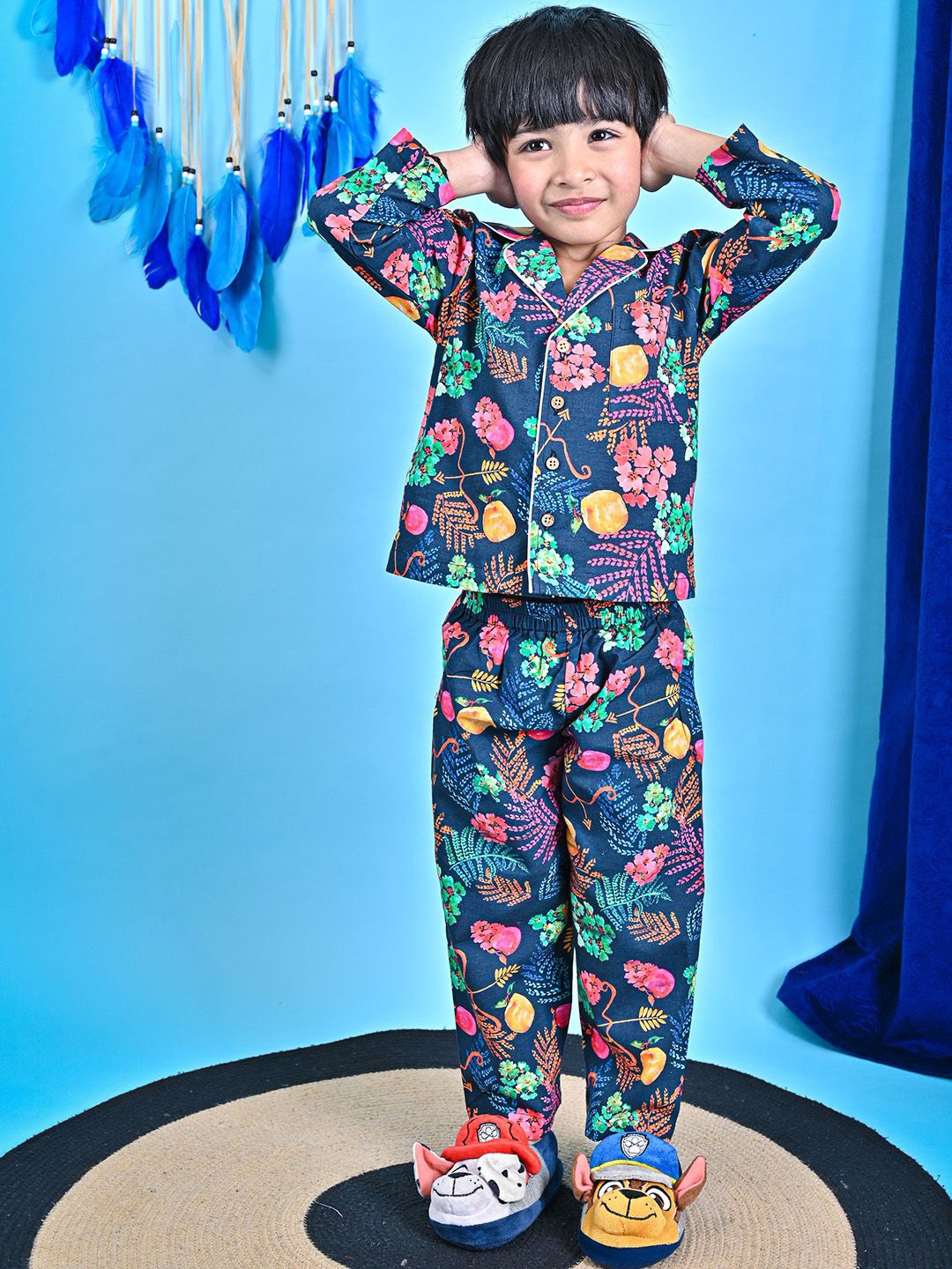 

MOOBA Boys Floral Printed Night suit, Blue