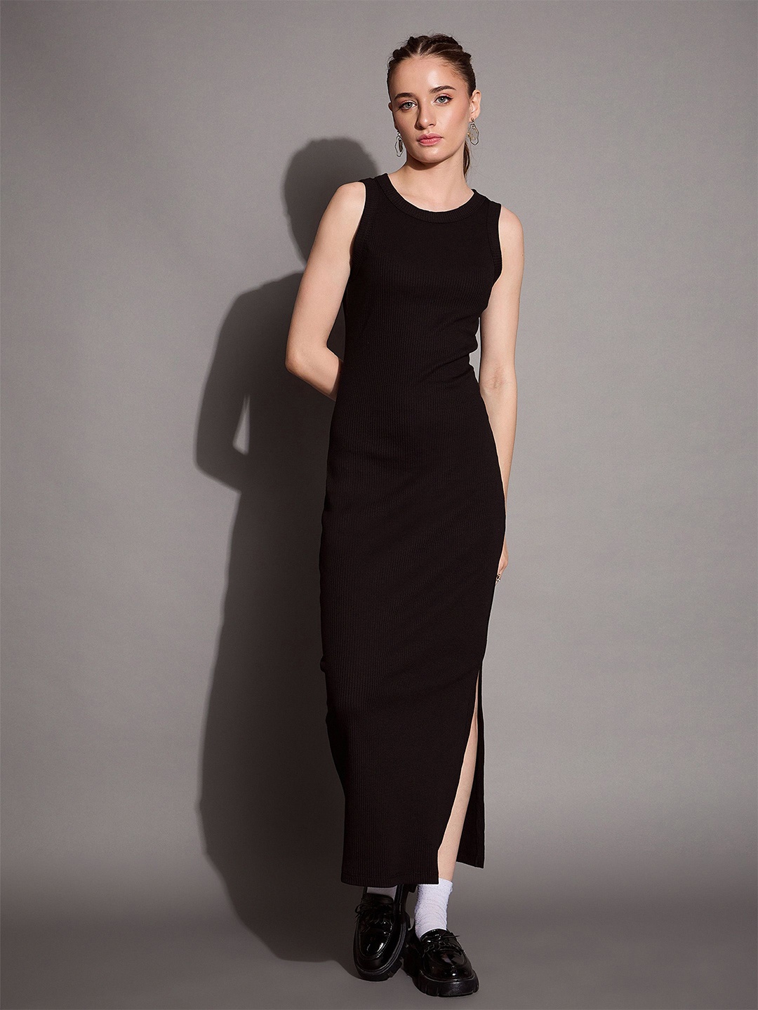 

SASSAFRAS BASICS Solid Bodycon Maxi Dress, Black