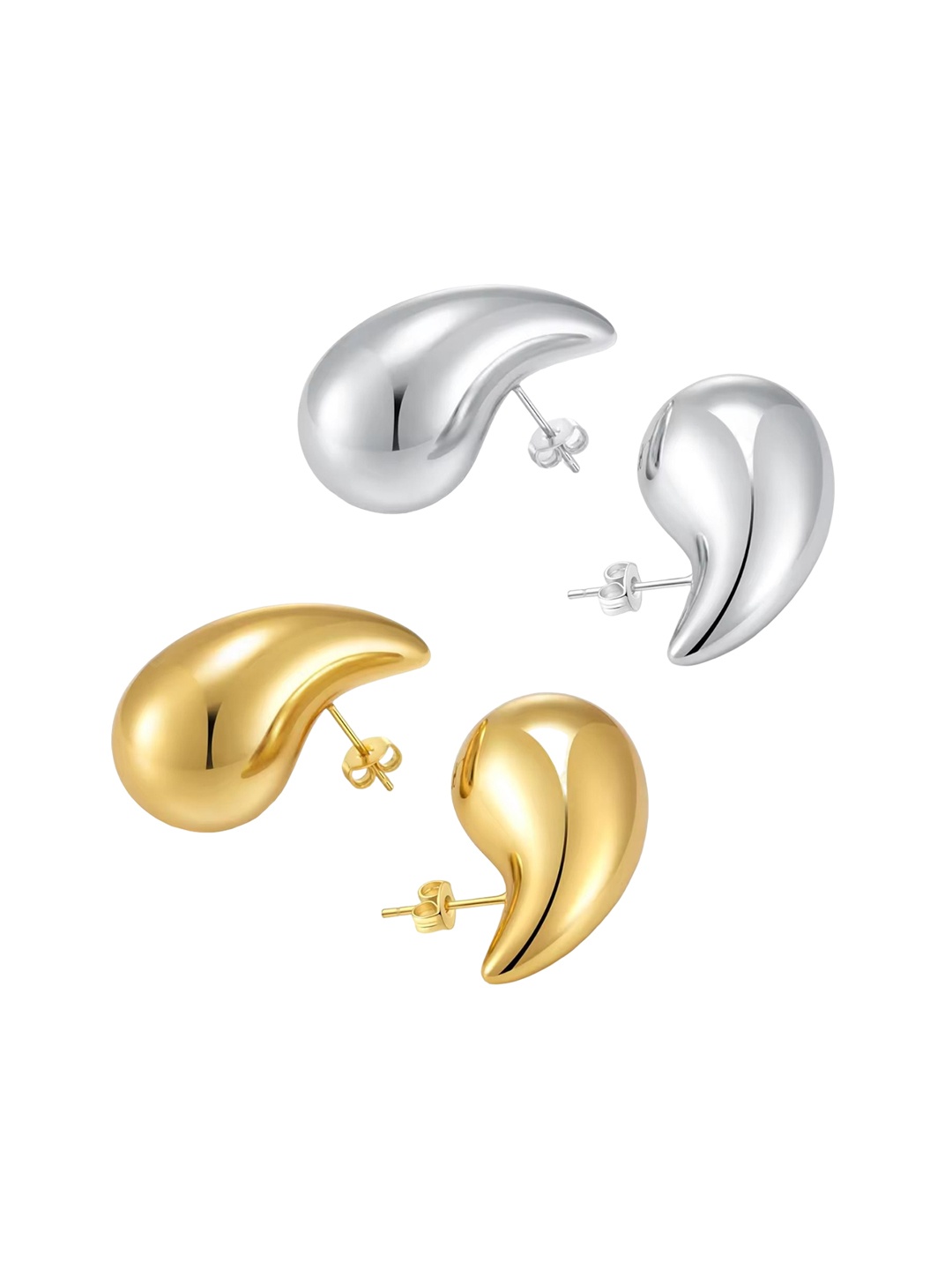 

MEENAZ Set Of 2 Gold-Plated Teardrop Shaped Chunky Studs