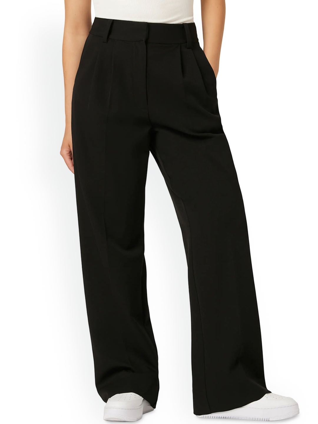 

FNOCKS Women Tailored High-Rise Wrinkle Free Pleated Trousers, Black