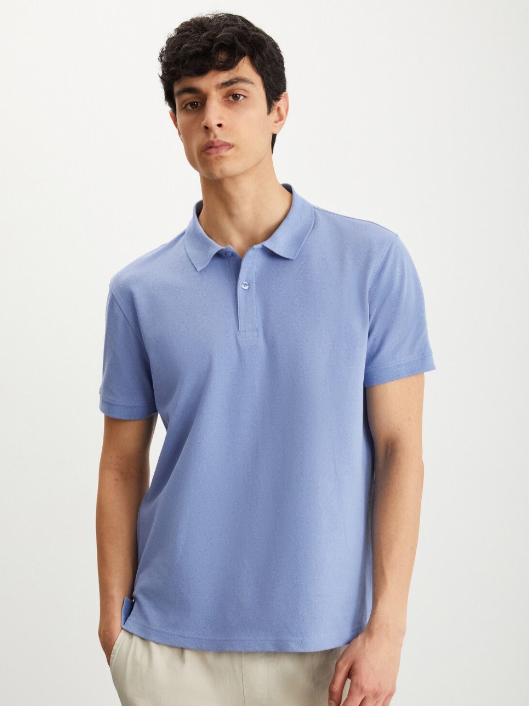 

GRIMELANGE Men Solid Polo Collar Cotton T-Shirt, Lavender