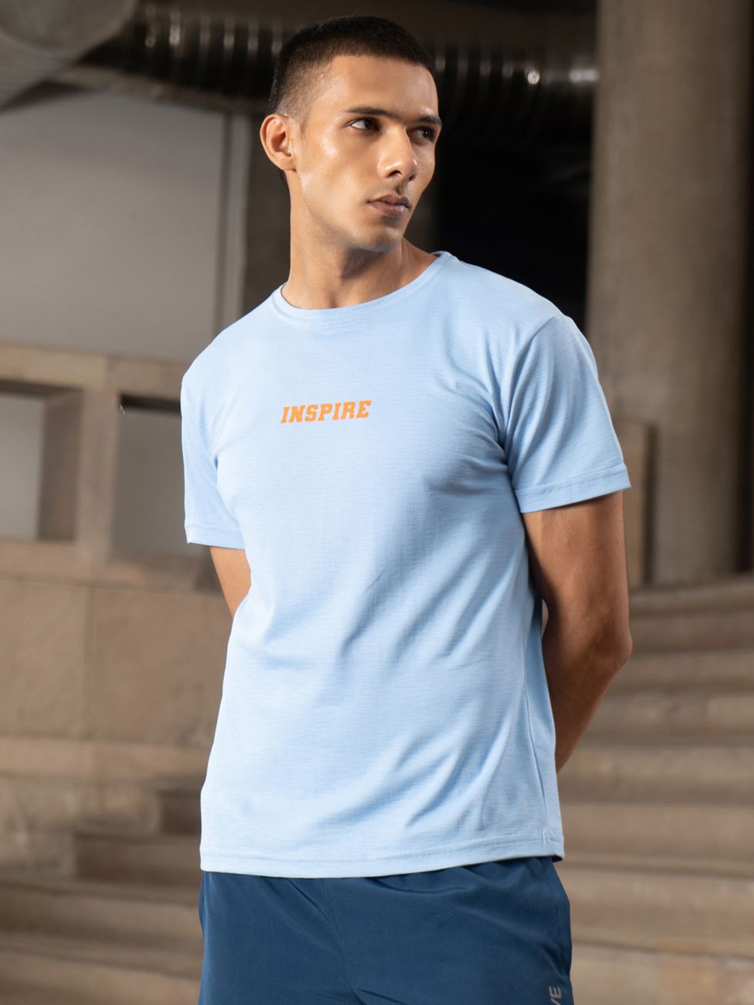 

Fit Monkey Men Dri-FIT Typography Printed Round Neck T-Shirt, Blue