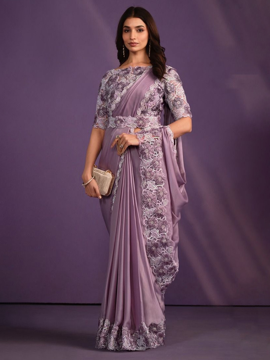 

Nimayaa Sequinned Poly Crepe Heavy Work Saree, Lavender