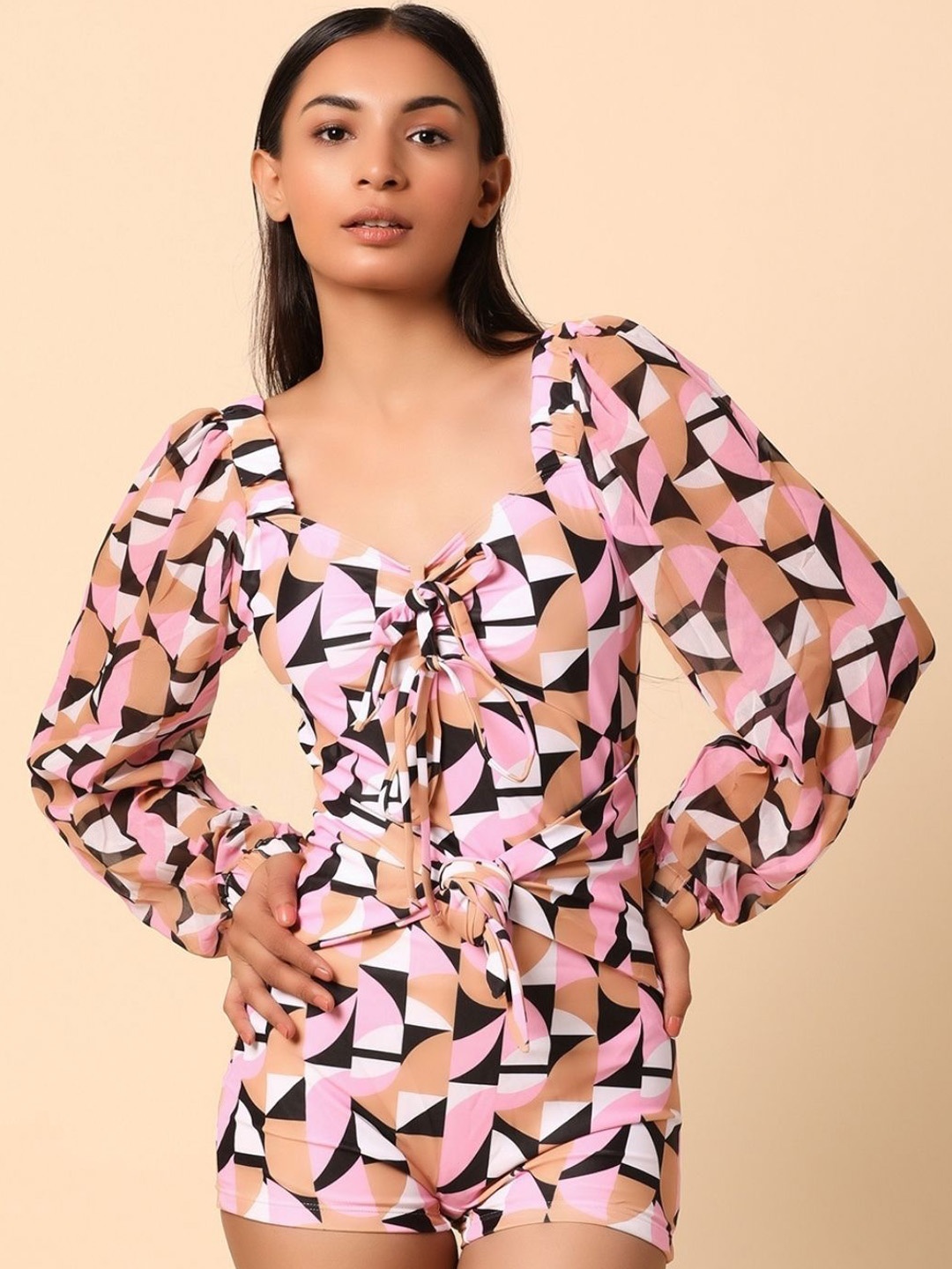

WomanLikeU Printed V-Neck Monokini Legsuit, Pink