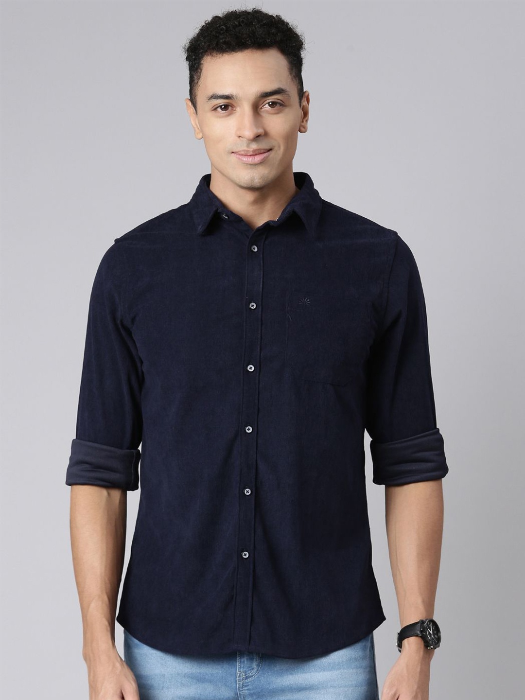 

Chennis Men Slim Fit Opaque Casual Shirt, Navy blue