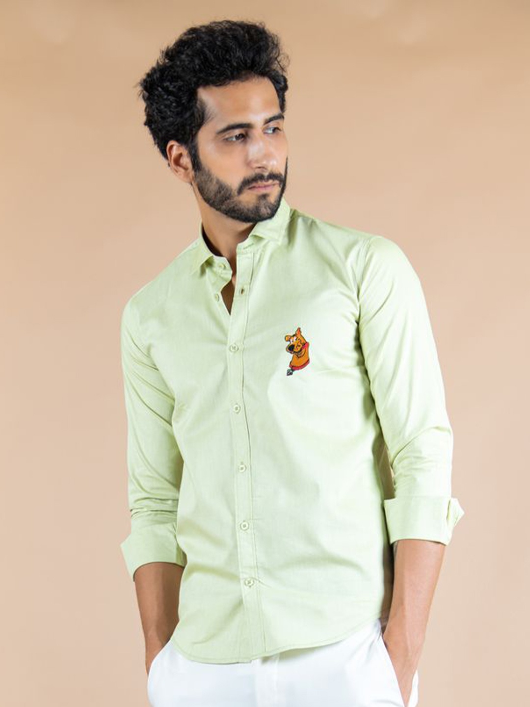 

Tistabene Men Standard Spread Collar Solid Cotton Casual Shirt, Green